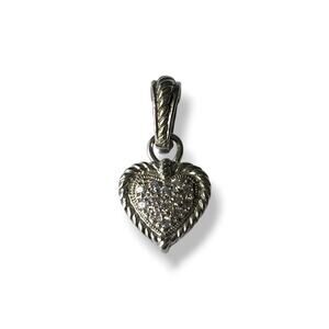 Judith Ripka 925 Sterling Silver CZ Pave Heart Enhancer Charm Pendant - Thailand